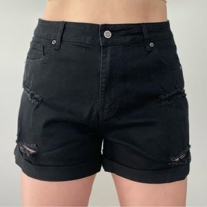 High waisted Stretchy Black Denim Shorts Size XL